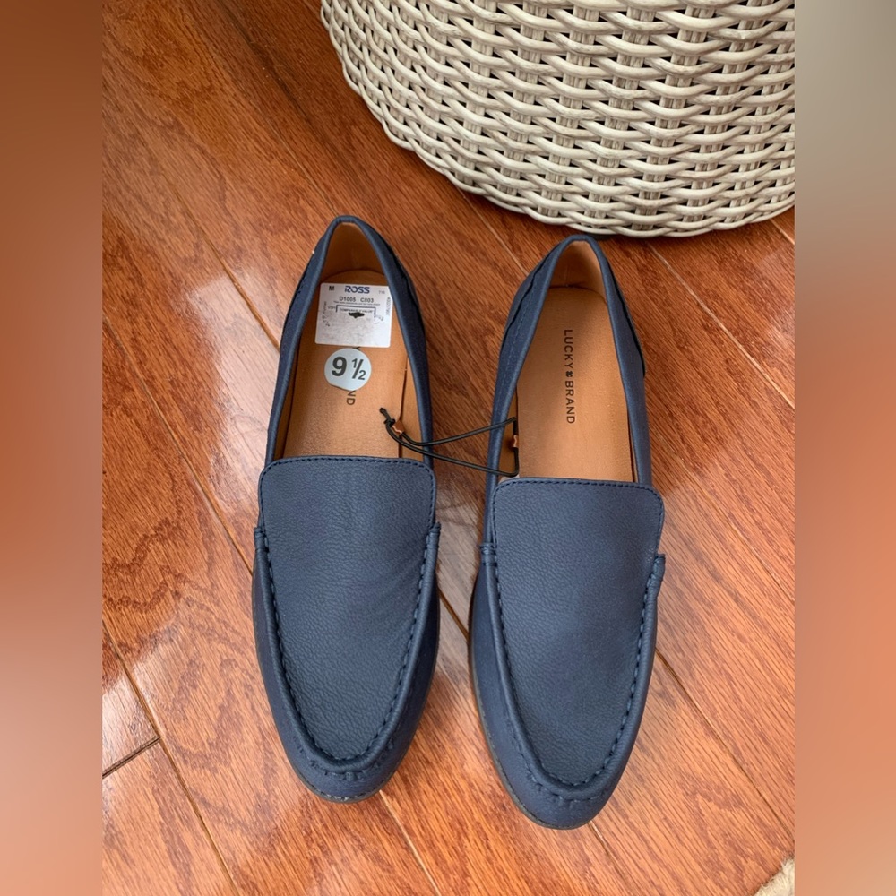 FINAL PRICE NEW🍀 Lucky Brand Loafers: Blue Vegan Leather, 1-inch Heel, Logo 9.5